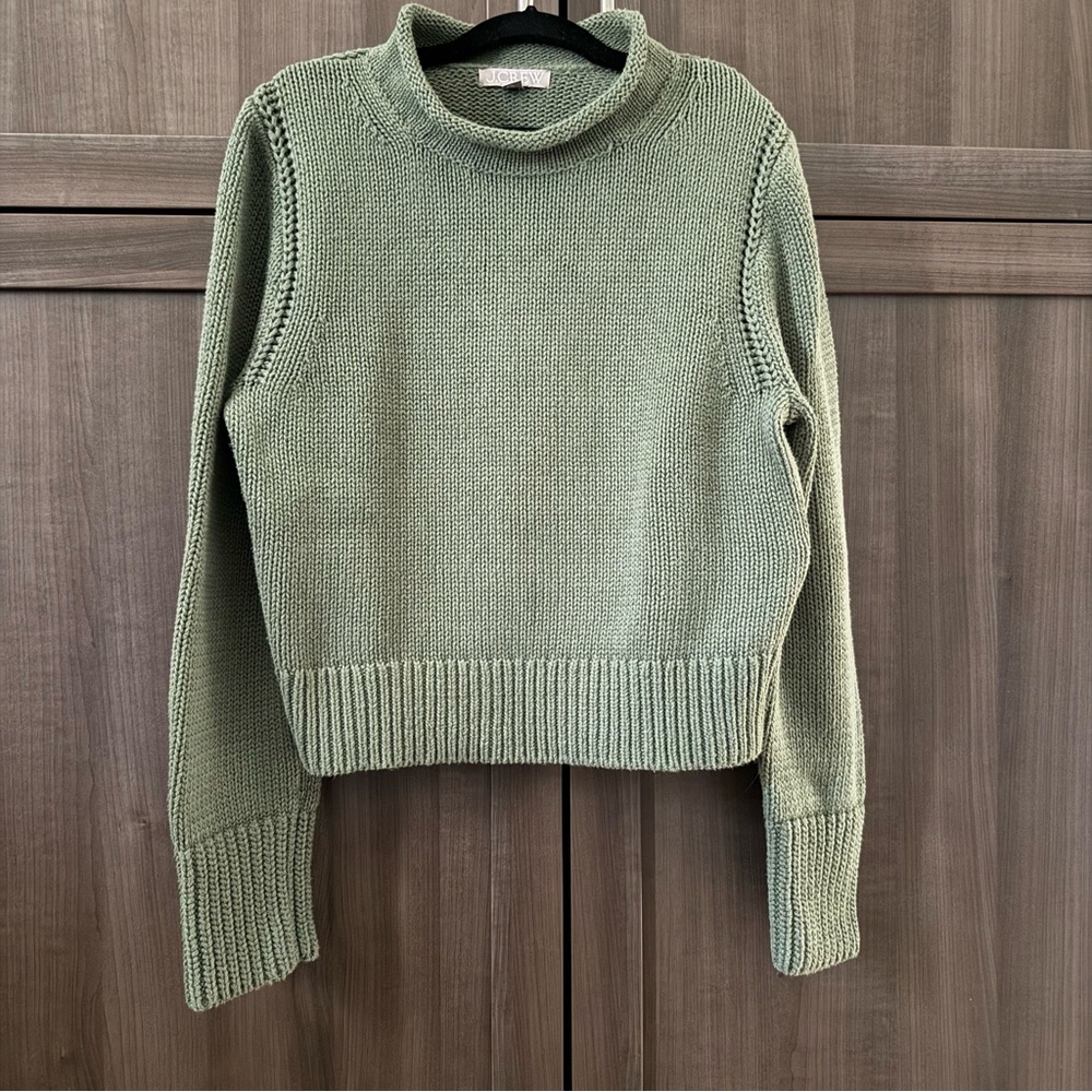 J. Crew Women’s Sage Olive Green Rollneck Sweater, Cropped, Size S, 100% Cotton - Picture 6 of 8